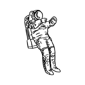 涂鸦宇航员矢量插图素描手绘制与黑色线隔离在白色背景上