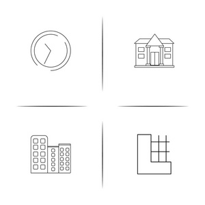 建筑物和建筑简单的线性图标设置。概述的矢量图标