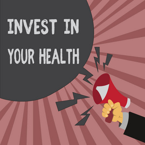 概念性手写显示投资您的健康。商业照片展示生活健康的生活方式优质的食物为健康