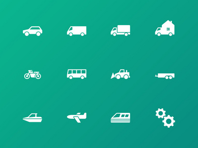 绿色背景上的汽车和运输图标。