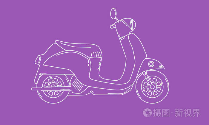 有素描风格的滑板车复古复古摩托车向量手绘例证