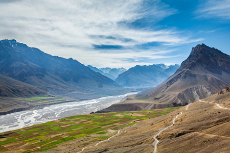 斯皮提山谷和河流在喜马拉雅山