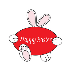 复活节兔子携带一个红色的鸡蛋。装饰, 明信片。vektor