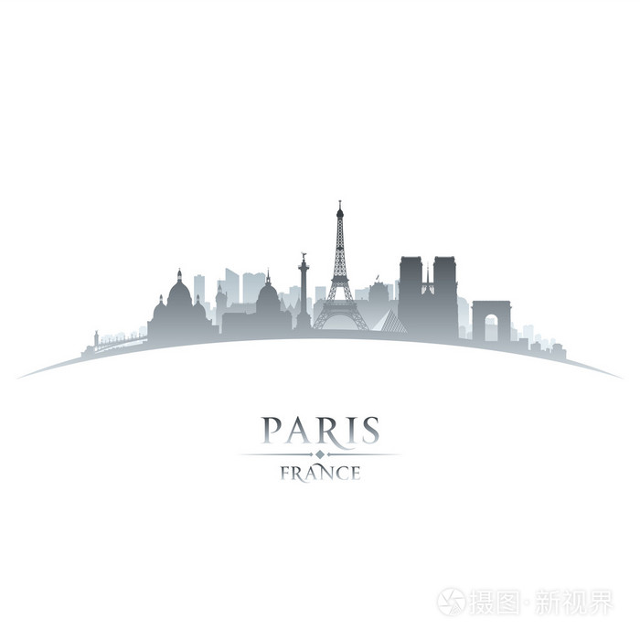 巴黎法国城市天际线轮廓白色背景