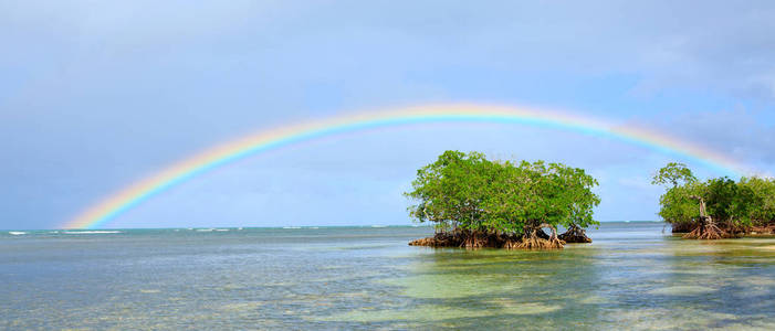 五颜六色的彩虹在加勒比海。旅游背景