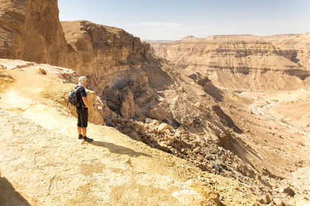 游客看沙漠峡谷山景观观