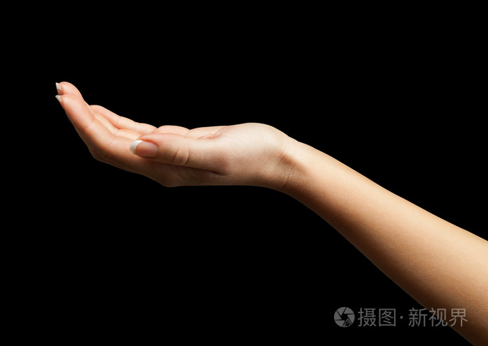 女手,张开手掌在黑色的背景