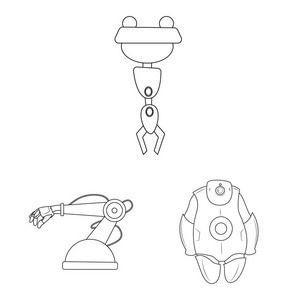 机器人和工厂图标的孤立对象。库存机器人和空间矢量图标的采集