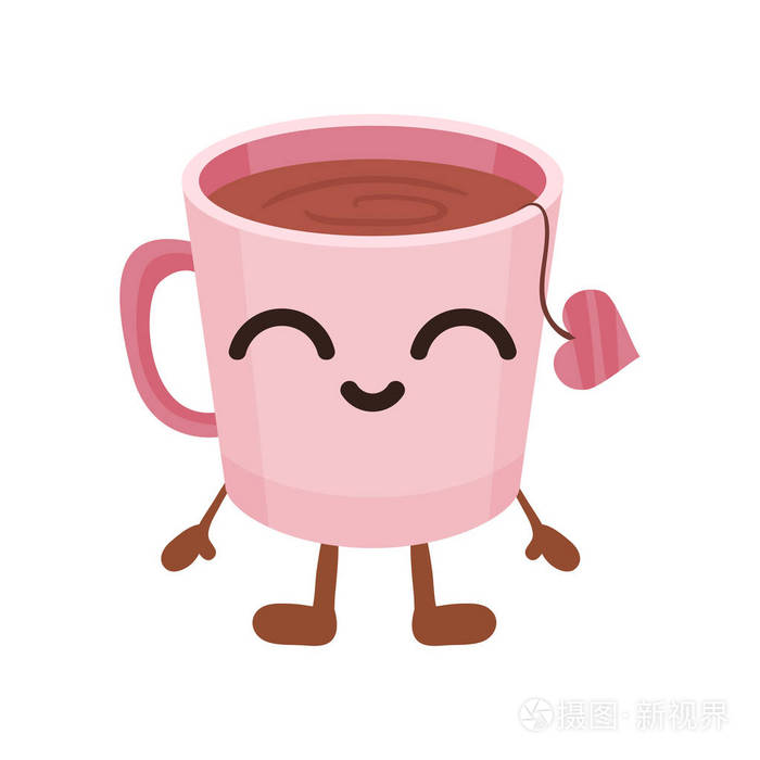可爱的茶与微笑的脸 滑稽的快餐动画片字符向量例证在白色背景