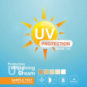 皮肤护理产品的紫外线和美白霜向量背景的保护