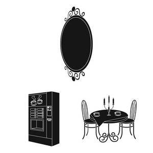 家具和内部黑色图标集合中的设计。家居装饰矢量等距符号库存 web 插图