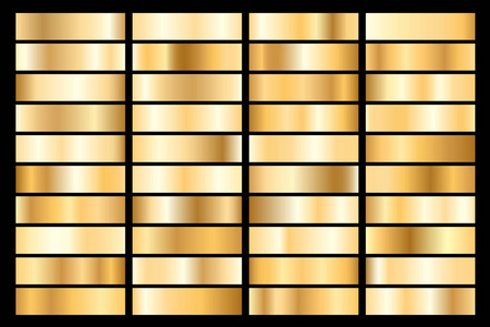 金金属梯度的汇集。辉煌的板材与黄金效果。矢量插图