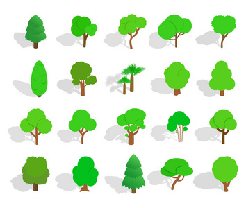 绿色树图标集, 等距样式