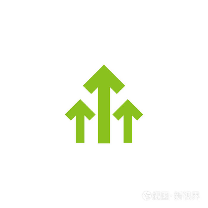 三个绿色箭头向上图标.在白色上隔离.上传图标.升级标志.增长的象征.