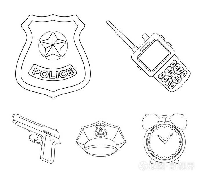 警察集合图标的轮廓样式矢量符号股票插画网站