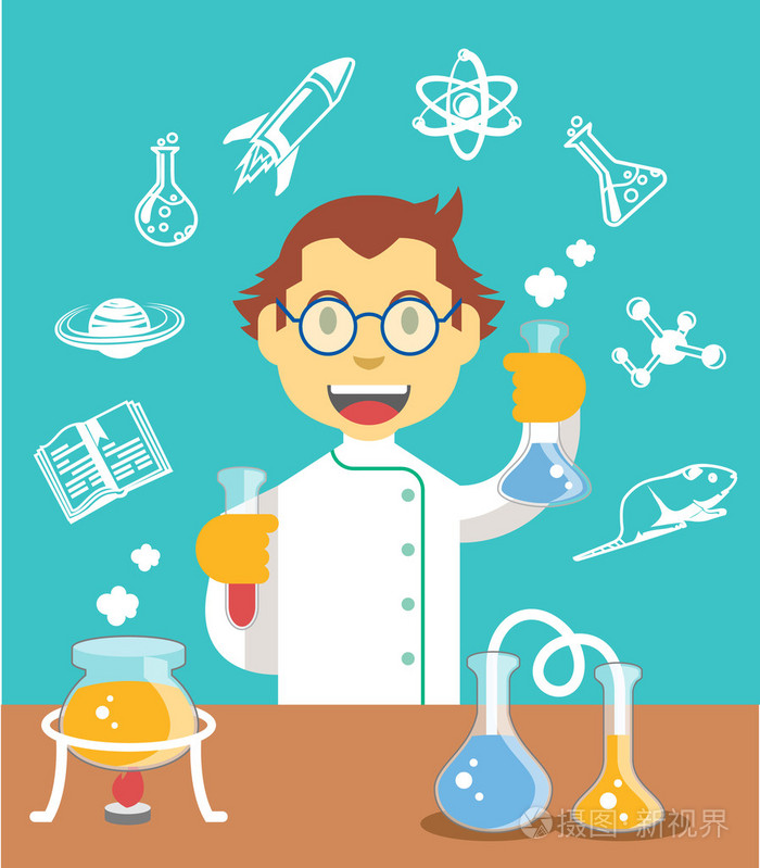 化学科学家颜色平面矢量图