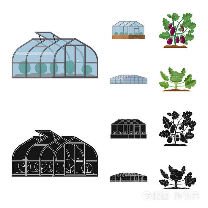 温室和植物符号的向量例证一套温室和花园矢量图标的股票