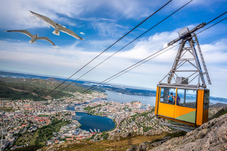 Ulriken 电缆铁路在卑尔根, 挪威。华丽的景色