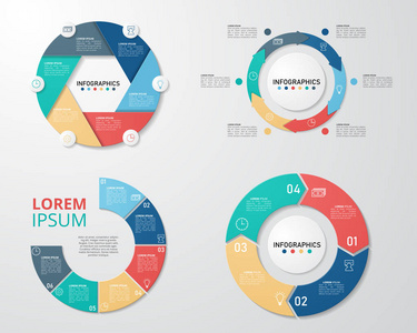 一套圈子图表模板为商业, 教育, 网页设计, 横幅, 小册子, 传单。矢量插图