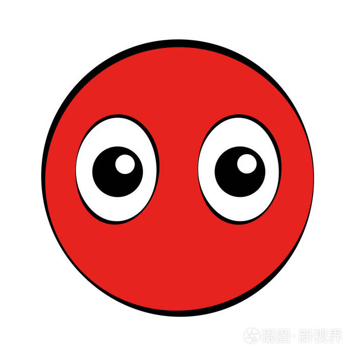 圆红色的漫画脸大眼睛.白色背景上的简单孤立插图