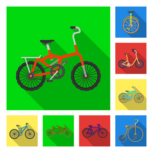 各种自行车平面图标集为设计集合。运输媒介符号股票的类型 web 插图