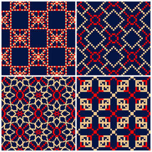 无缝的背景。蓝色米色和红色古典集为墙纸纺织品和织品几何样式