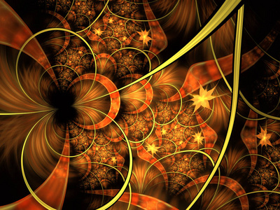 圆圈和尖峰抽象背景。柔和的发光层状花瓣图案。闪光效果, 计算机生成, 分形抽象背景。奇幻花卉设计