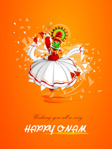 快乐 Onam 节日背景与 Kathakali 舞蹈家