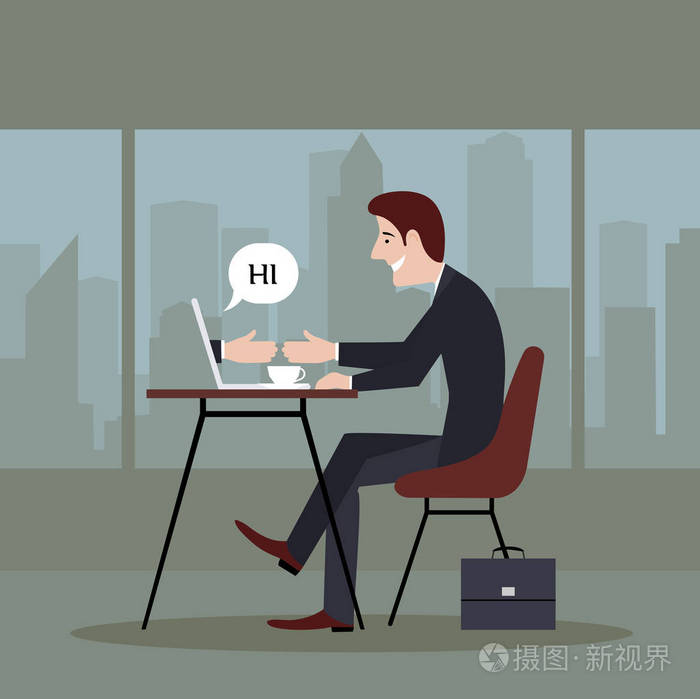 可笑的漫画人沟通通过信使在工作场所平面风格