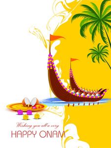 快乐 Onam 背景为南印度喀拉拉邦节日