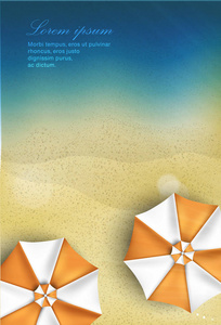 阳光海滩, 海, 沙子和雨伞与样品文本