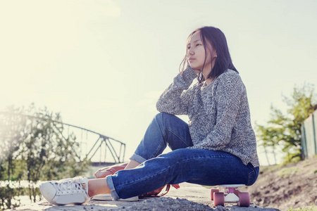 美丽的亚洲女孩女学生1516 年, 肖像户外, 街头时尚和生活方式