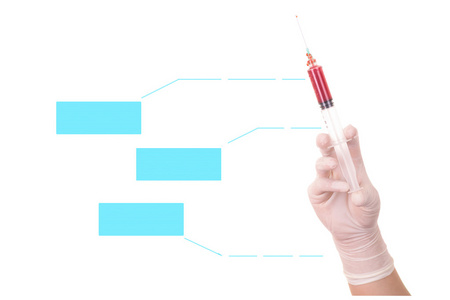 手套与注射器白和文本的空间