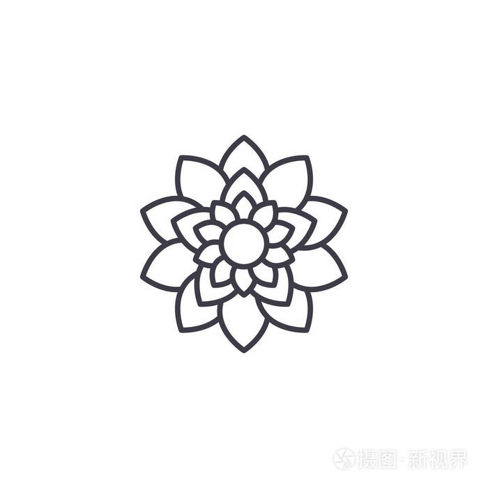 莲花线图标概念.莲花平面矢量符号 符号 插图