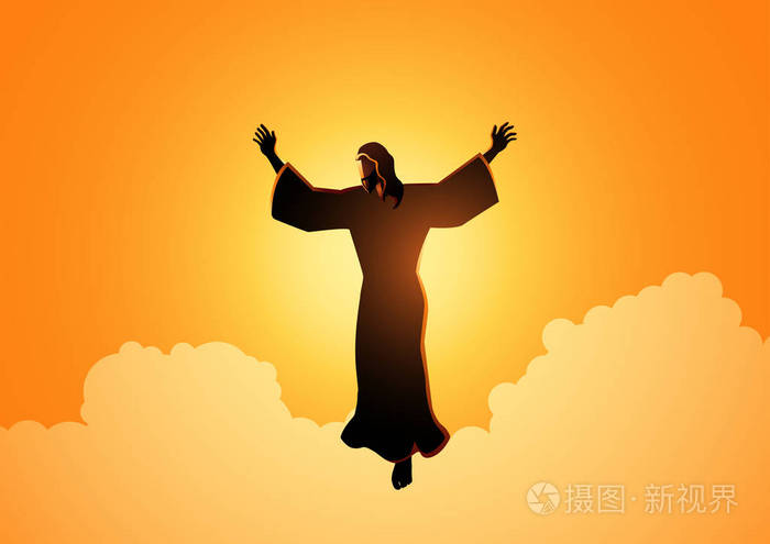 圣经剪影例证耶稣基督举起他的手 为耶稣基督的扬升天主题