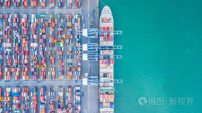空中俯视集装箱货船, 商业进口出口物流和国际运输 containr 货船在