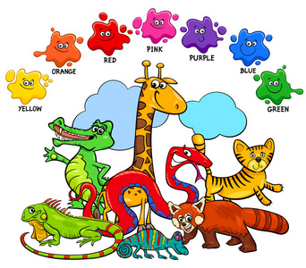 基本颜色的动画片插图儿童野生动物的教育页面