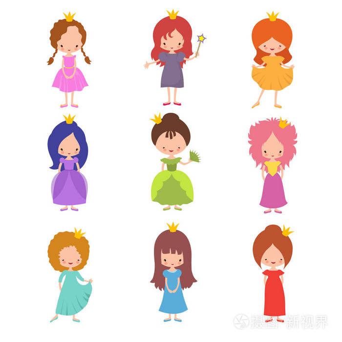 儿童时装表演人物小公主女孩向量集