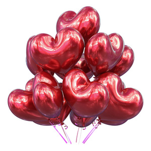 红心气球束。生日聚会, 嘉年华装饰。氦气球浪漫光泽。情人节, 爱情浪漫庆典请柬设计元素。3d 插图