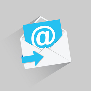 平板电子邮件矢量图标与蓝色箭头和长长的影子