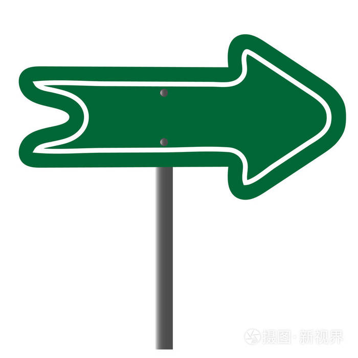 绿色公路箭头指针被隔离在白色背景上.空白路标