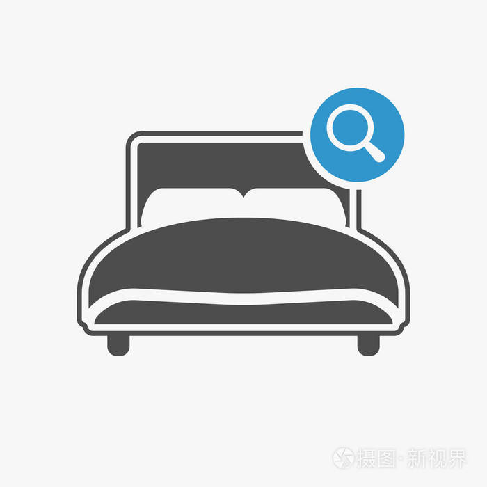 床图标与研究标志床图标和探索查找检查符号