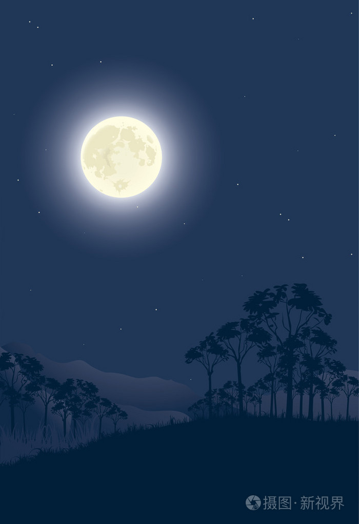 月亮的夜晚插画-正版商用图片08b84t-摄图新视界