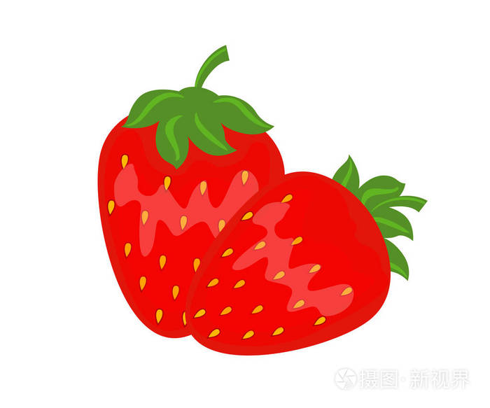 彩色红色草莓矢量插图在白色b上分离