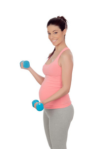 孕妇与哑铃锻炼