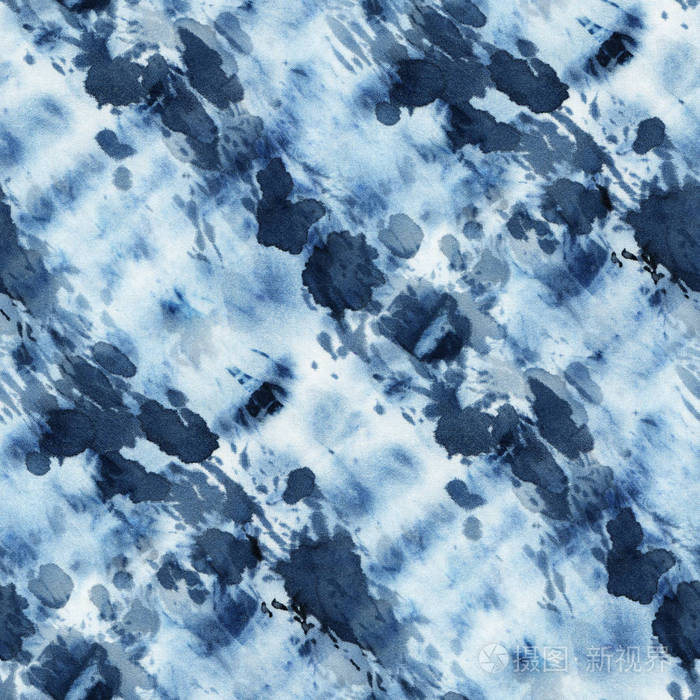 无缝的扎染图案的靛色白色的丝绸.手绘画面料-结节蜡染.shibori 染色