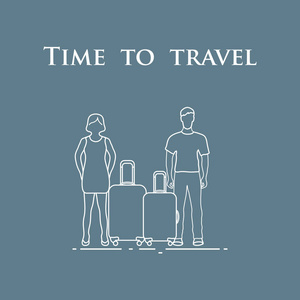 男人和女人的手提箱。旅行时间到了。暑假时间, 假期。休闲标志