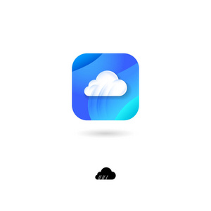 云图标, Ui。储存, 保存, 积累信息或天气图标。白色背景上有阴影的云符号。Web 按钮