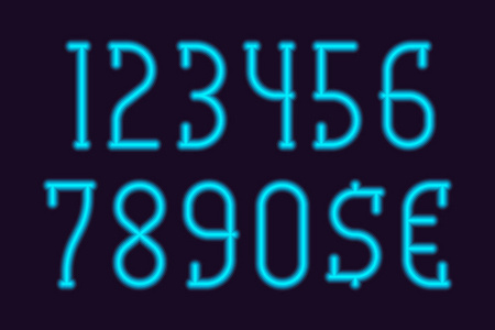 带有美元和欧元货币符号的蓝色光晕数字