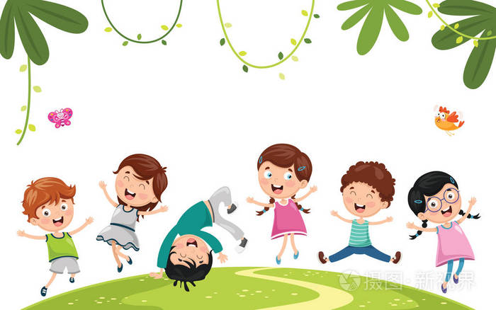 孩子们玩耍的矢量插图